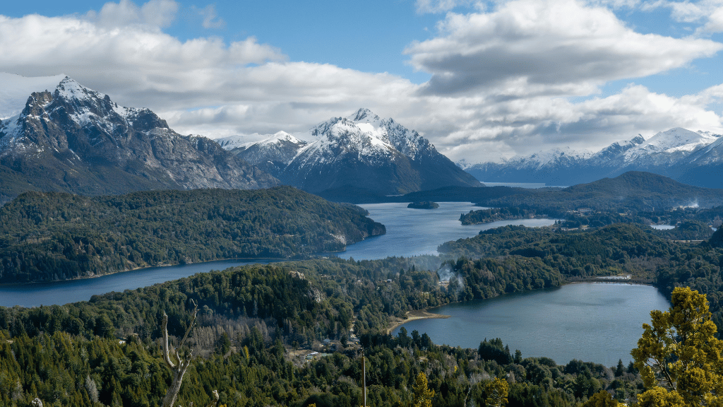 Panoramic view of lakes and snow-capped mountains in Bariloche on Patagonia Hiking Tours - Choose Your Path | 14 Days.