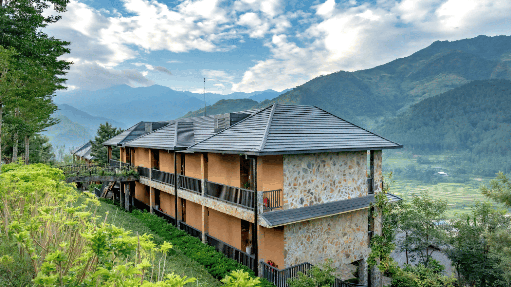 Lodge accommodation with mountain views along the Trans Bhutan Trail, offering cozy stays for trekkers.