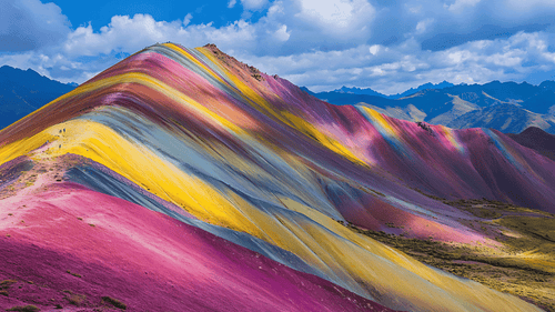 Rainbow Mountain in Peru, a colorful hiking destination on the Quito to Rio South America tour from 15 to 65 days.