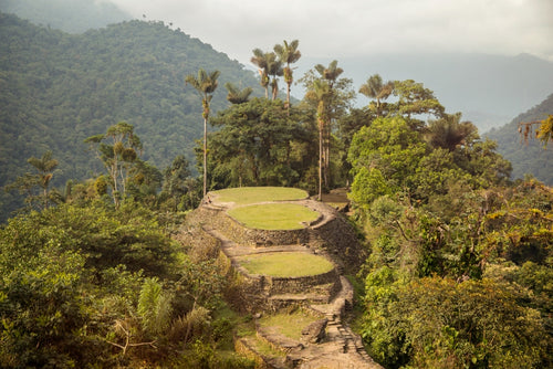 Ancient terraces of the Lost City surrounded by lush jungle, part of the Colombia Tour - Lost City Adventure | Coffee, Coasts itinerary.