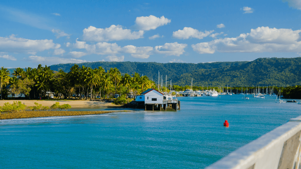 Port Douglas marina and waterfront on East Coast Adventure 14/16-Day Small-Group Tour. Laid-back coastal town with sailing access.