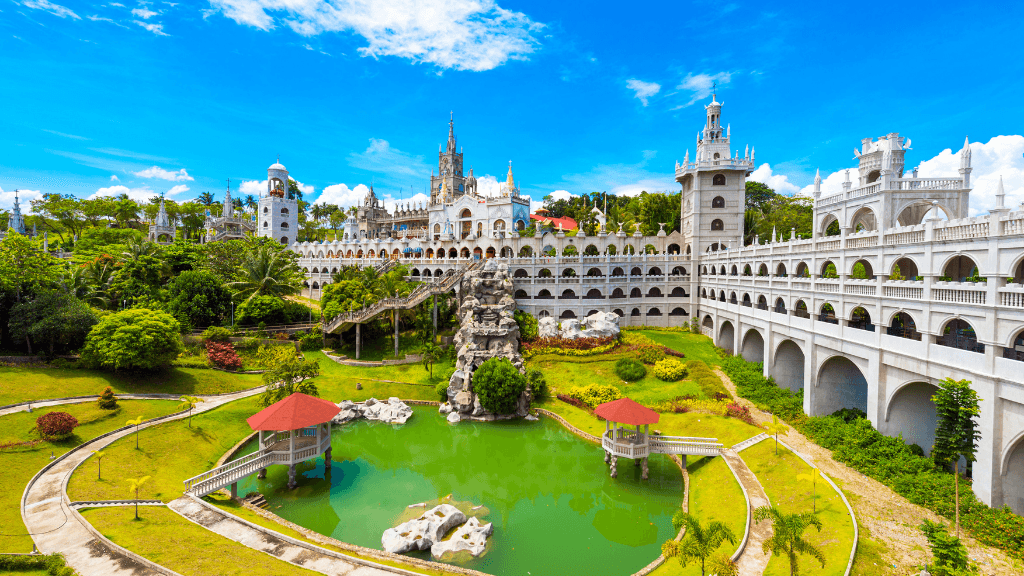 Simala Shrine in Cebu with white Gothic architecture, spiritual stop in Philippines Travel Tours - Icons of the Philippines.