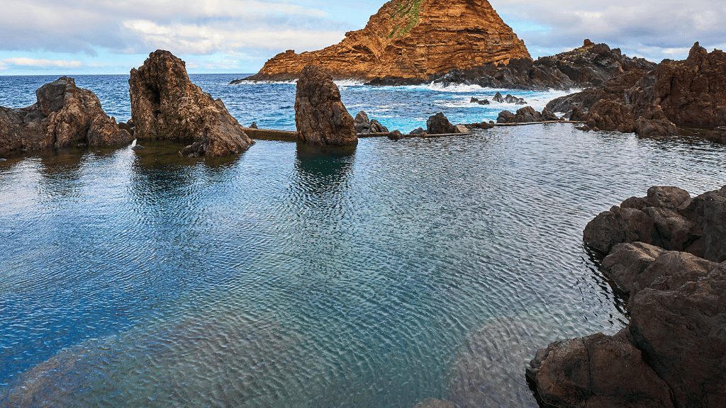 Natural volcanic rock pools in Madeira, a refreshing stop during the 6-days hiking Madeira’s trails and coastal exploration.