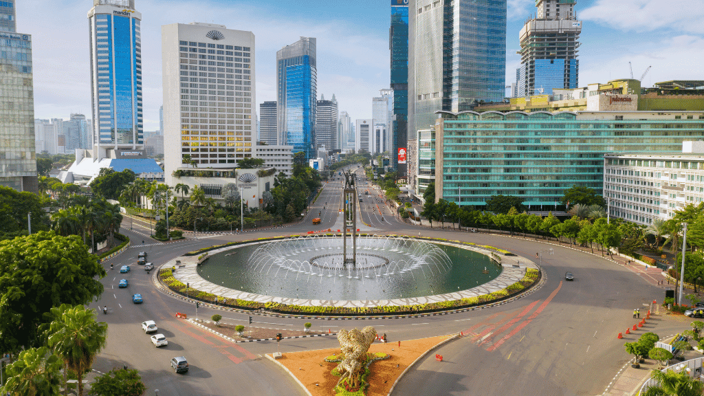 Bundaran HI roundabout in Jakarta, a key urban landmark near travel connections for Borneo orangutan tour.