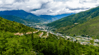 Panoramic view of Thimphu valley, the starting point of the Trans Bhutan Trail journey with hotel or camping stays.