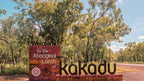 Entrance sign to Kakadu National Park on Kakadu Katherine Gorge Tour | 4-Day Comfort Travel. Gateway to Aboriginal lands and nature.
