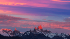 Colorful sunset over Fitz Roy in Patagonia, captured during the 9-day Blue Heart Adventure hiking tour. Ideal for photographers and adventurers.