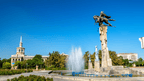 Victory Monument in Bishkek, Kyrgyzstan, a cultural landmark on the Silk Road Cities Tour - Central Asia Adventure.