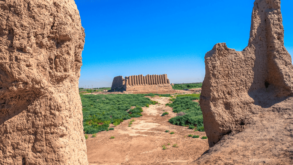 Ancient ruins of Merv in Turkmenistan, a historical site on the Silk Road Cities Tour - Central Asia Adventure.